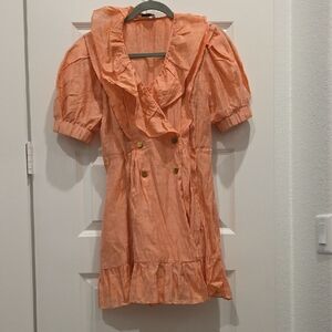Sandro Coral Ruffled V-Neck Blouse